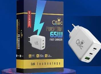 מטען סופר מהיר GaN 65W מבית QTEC כולל כבל 1.5מטר TYPE C