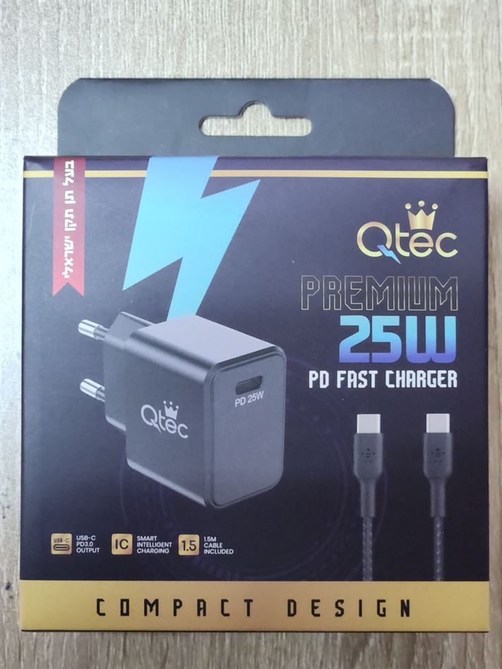 מטען מהיר 25W מבית QTEC כולל כבל TYPE C 1.5 מטר